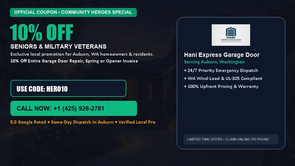 Hani Express Garage Door 10% OFF Seniors & Military Veterans in Auburn, WA